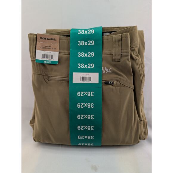 NWT Eddie Bauer Men's Rainer Fleece Lined Pant in Tan size 38 x 29 - Picture 3 of 5